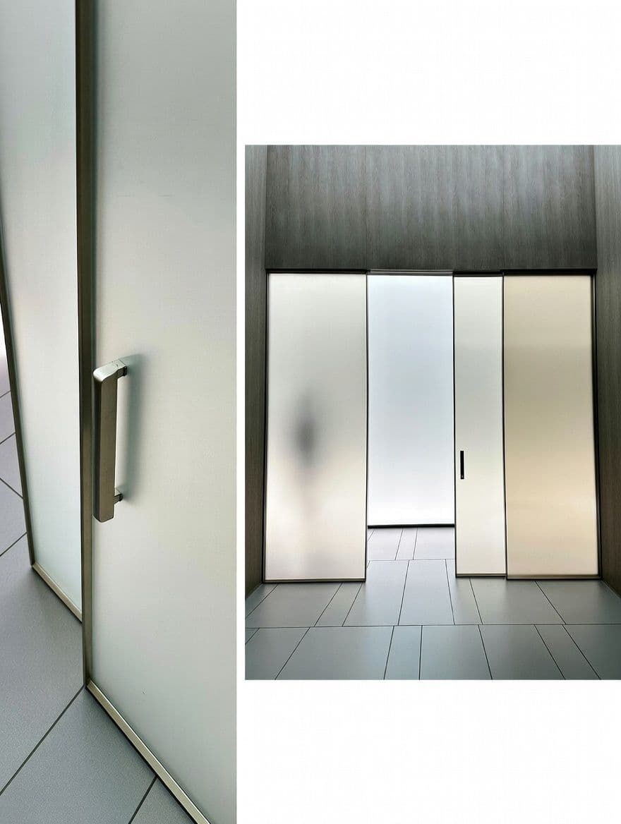 Luxury Brushed Stainless Steel Frosted Glass Sliding Partition thumbnail 2