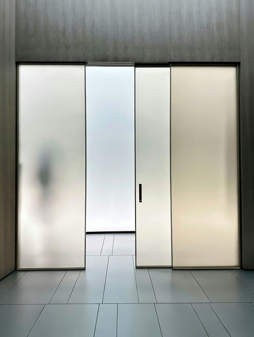 Luxury Brushed Stainless Steel Frosted Glass Sliding Partition thumbnail 3