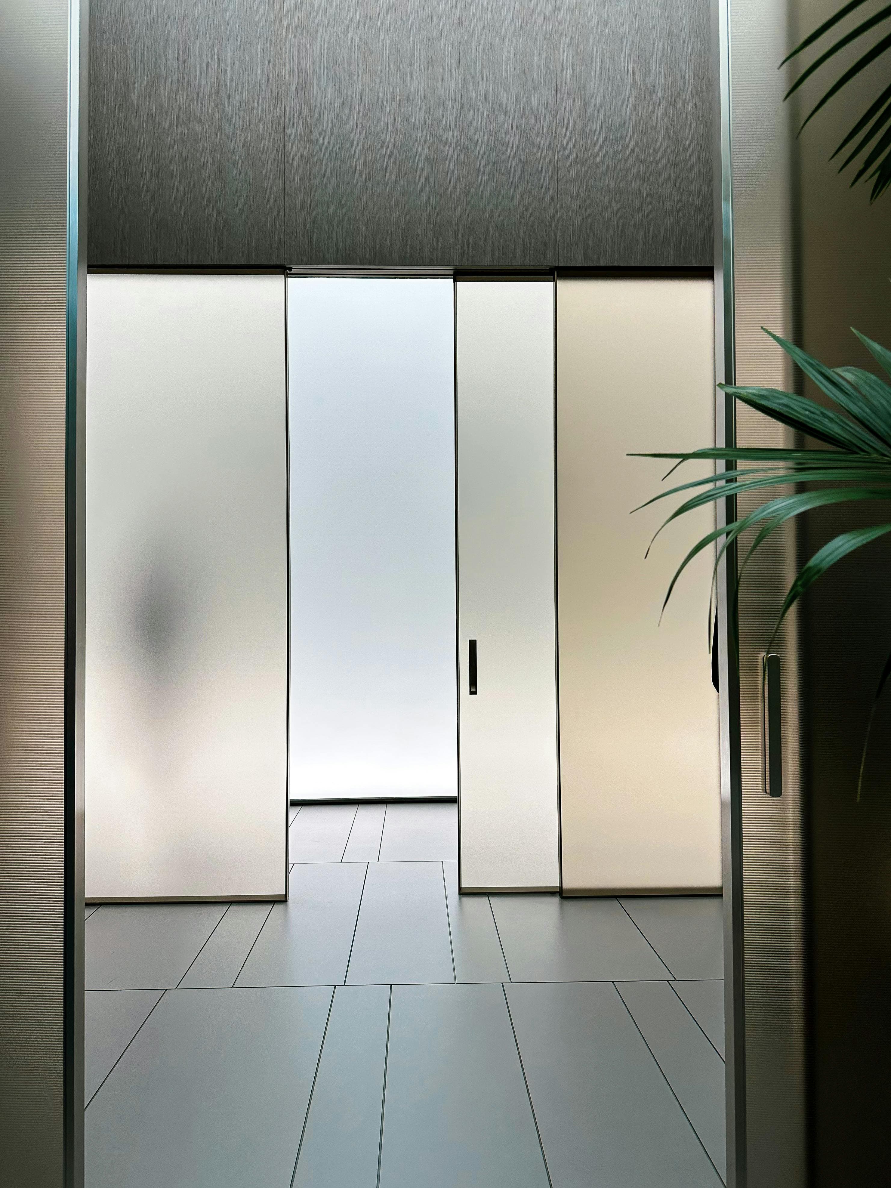 Luxury Brushed Stainless Steel Frosted Glass Sliding Partition